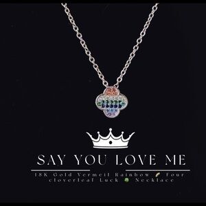 18K Gold Vermeil Rainbow 🌈 Four cloverleaf Luck 🍀 Necklace